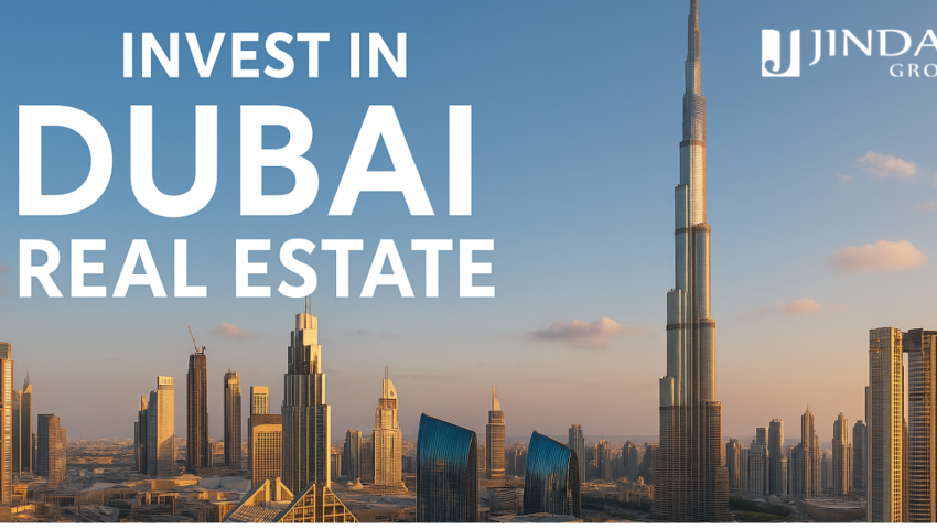Dubai skyline with text Invest in Dubai Real Estate